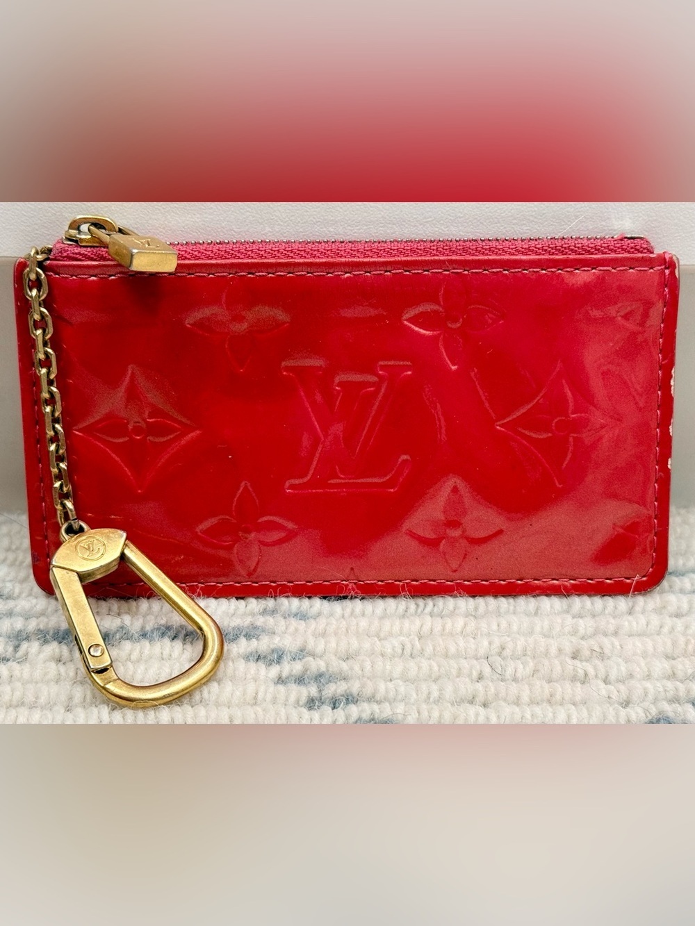 LOUIS VUITTON Vintage Y2K Classic Red Monogram Vernis Key Pouch Pouchette Cles